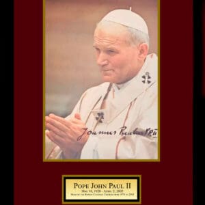 Framed portrait of Pope John Paul II.