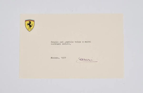 Enzo Ferrari Autographed Note