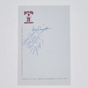 Handwritten note on Death Row Records letterhead.