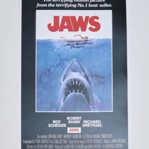 Jaws movie poster with shark illustration.