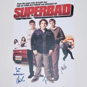 Superbad movie poster with main characters.