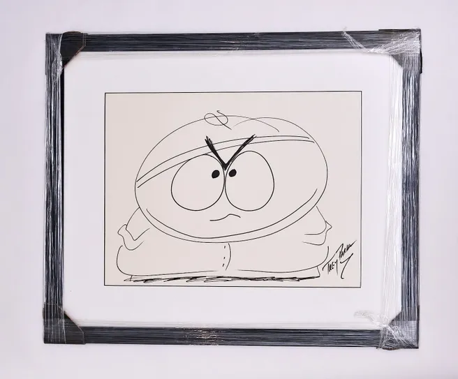 Framed Trey Parker Eric Cartman Autographed Drawing