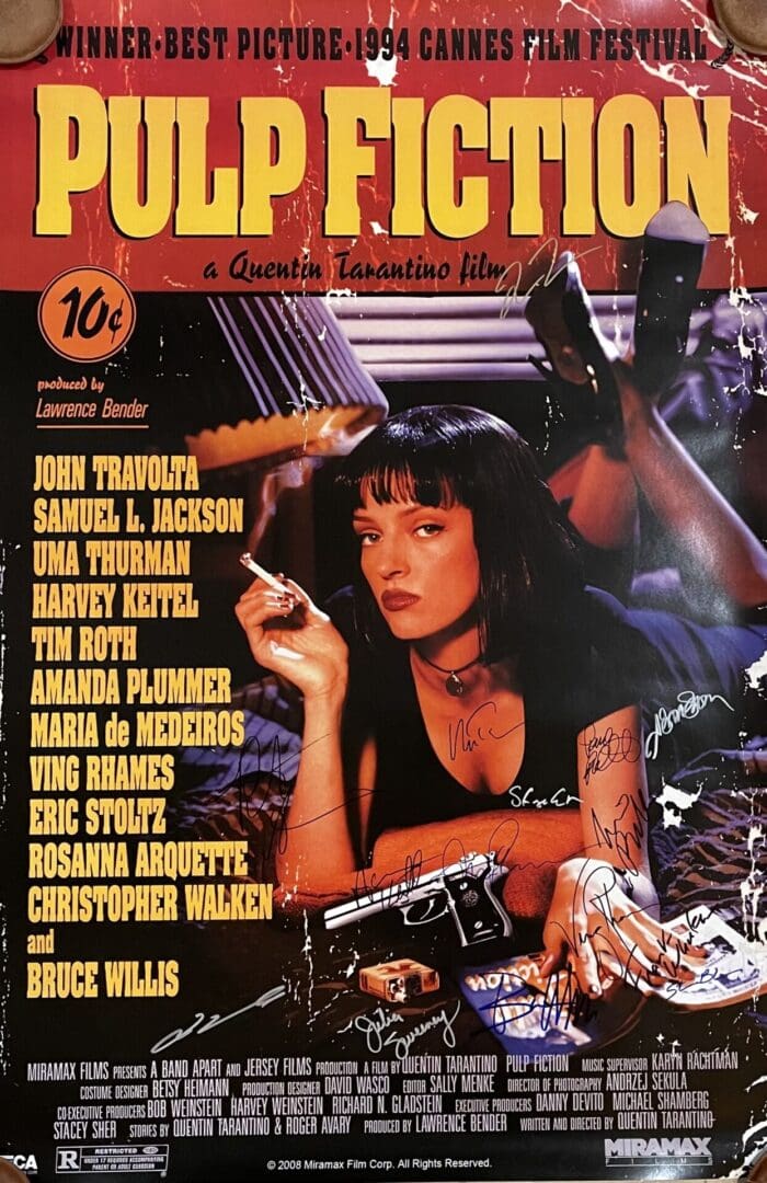 Pulp Fiction movie poster with main cast.