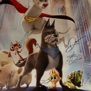 Animated superhero animals in cityscape background.