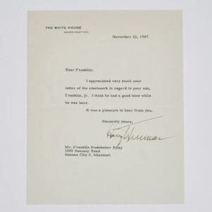 Harry Truman Autographed White House Letter