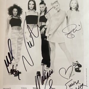 Spice Girls signed black and white photo.
