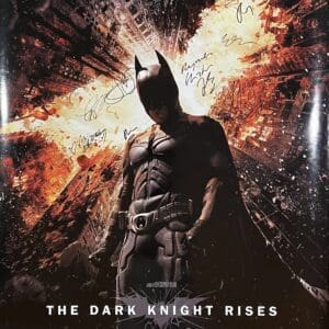 Batman movie poster with fiery background.