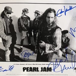 Black and white photo of Pearl Jam.