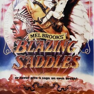 Blazing Saddles movie poster with cowboy illustration.
