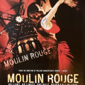 Moulin Rouge movie poster with embracing couple.