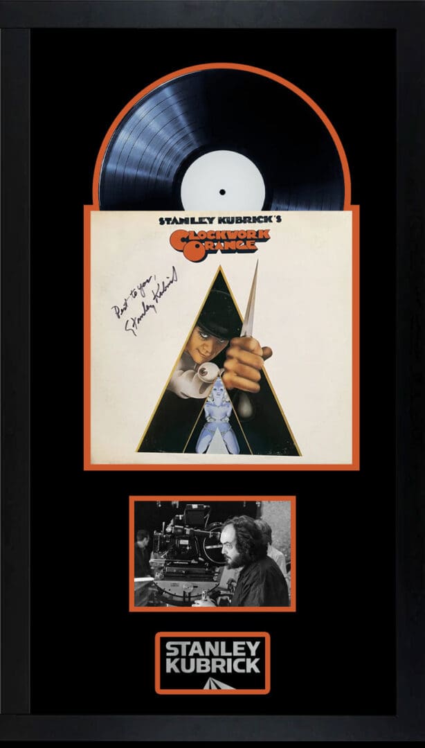 Framed "A Clockwork Orange" vinyl display.
