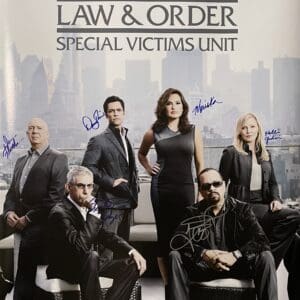 Law & Order cast posing with signatures.