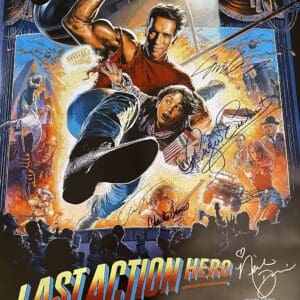 Action movie poster with heroic scene illustration.