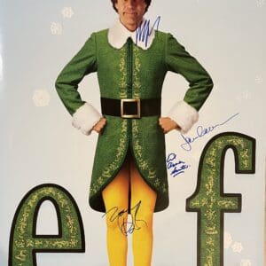 Elf character in green costume, signed poster.