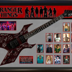 Stranger Things guitar with character portraits.