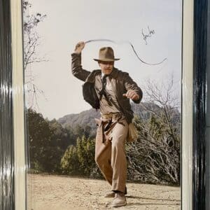Adventurer with whip in action pose outdoors.