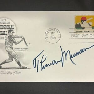 Baseball anniversary envelope with stamp and signature.