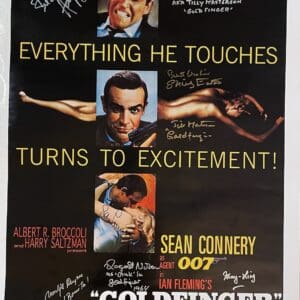 James Bond Goldfinger movie poster with signatures.