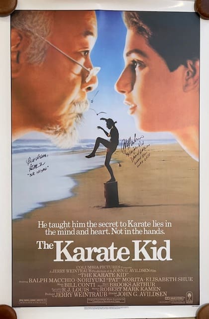 Karate Kid movie poster with karate stance.