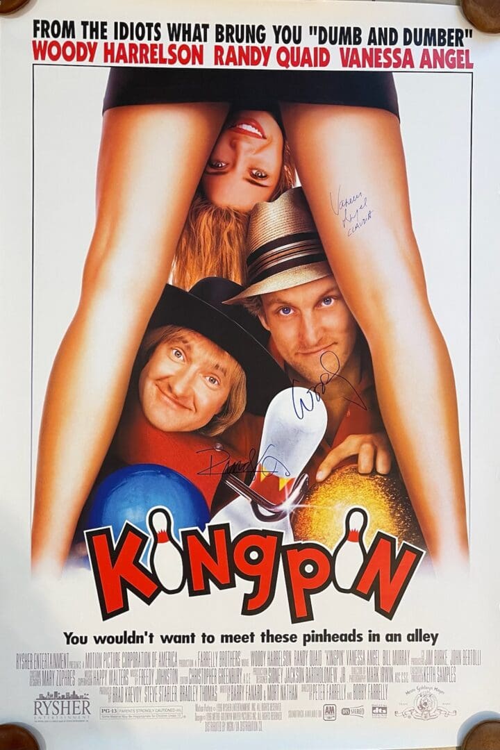 Kingpin movie poster with comedic bowling theme.