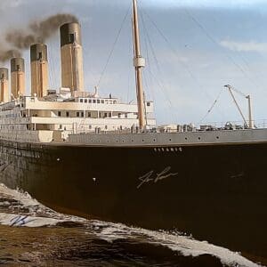 Titanic sailing with autographs on the photograph.
