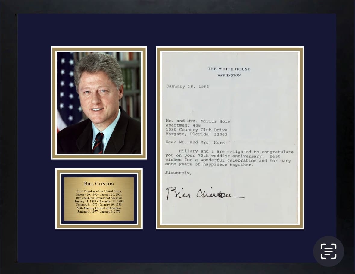 "President Bill Clinton" Signed Letter