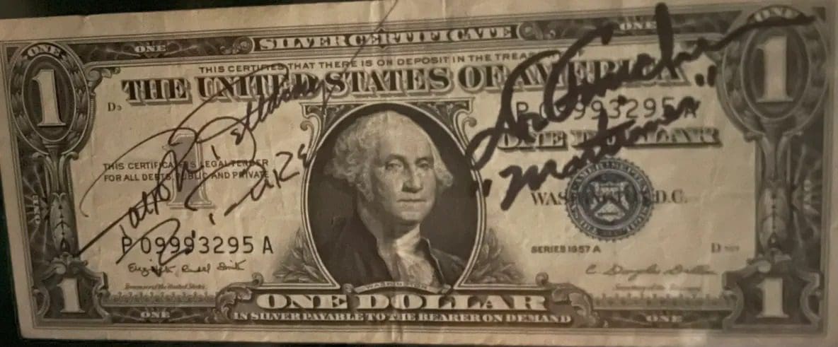 Framed "Trading Places" Autographed $1 Bills - Image 2