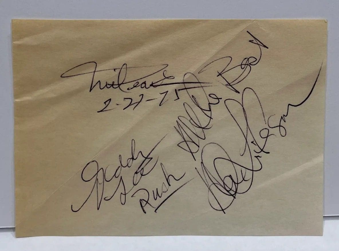 "Rush" Band Signatures from 1975