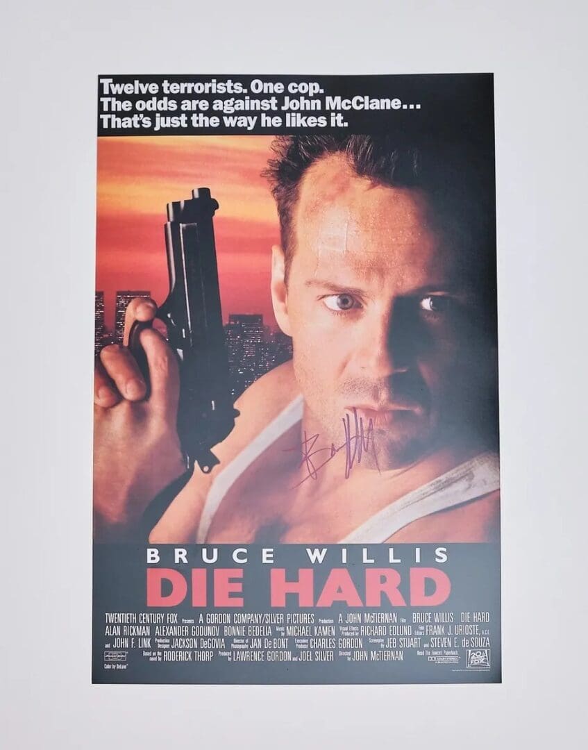 "Die Hard" Mini Movie Poster Autographed by Bruce Willis