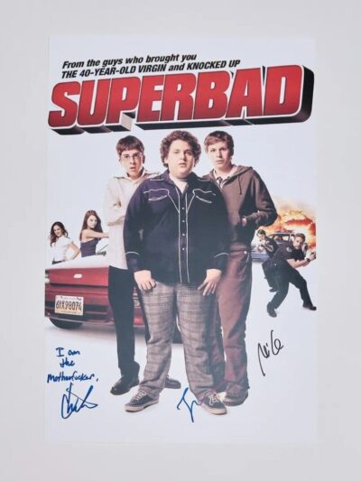 "Superbad" Mini Movie Poster Signed by Jonah Hill, Michael Cera, and Christopher Mintz-Plasse