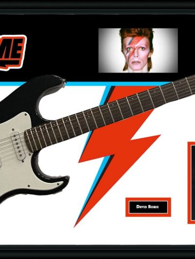 Electric guitar with David Bowie images.