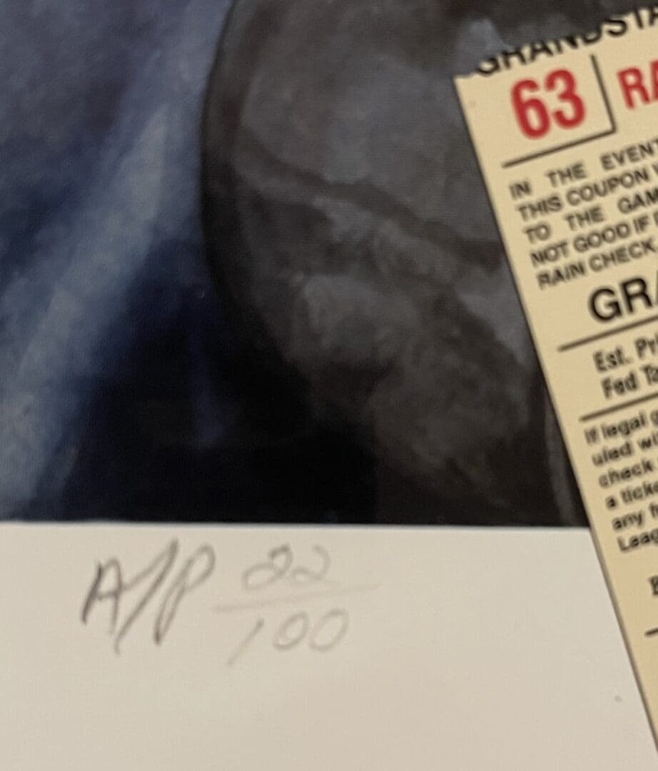 Close-up of a numbered art print.