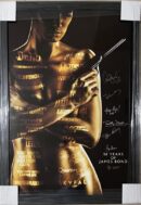 Golden silhouette with James Bond film titles.