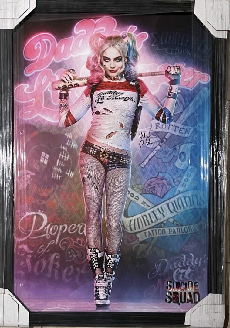 Character in colorful attire holding a bat.
