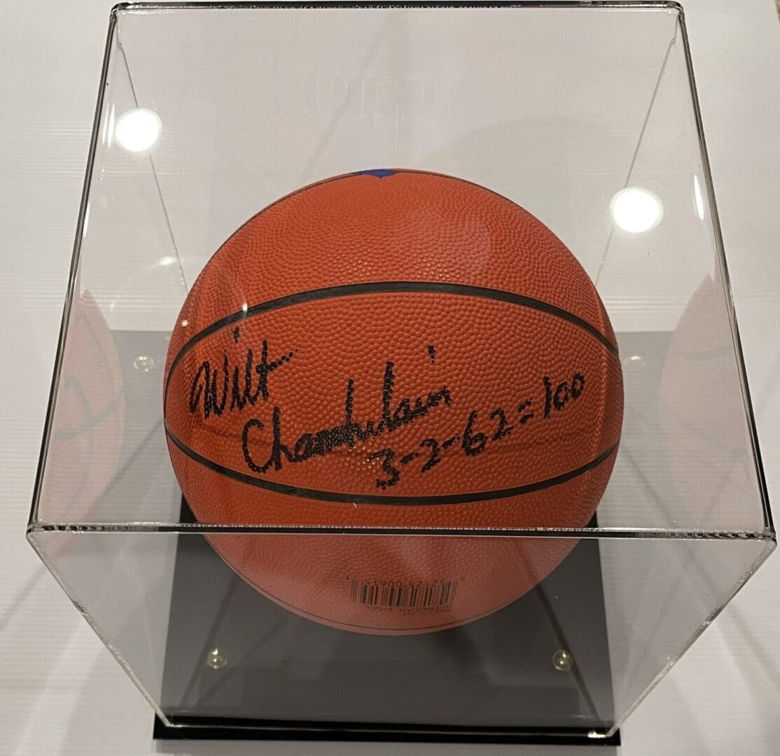 Basketball on display stand