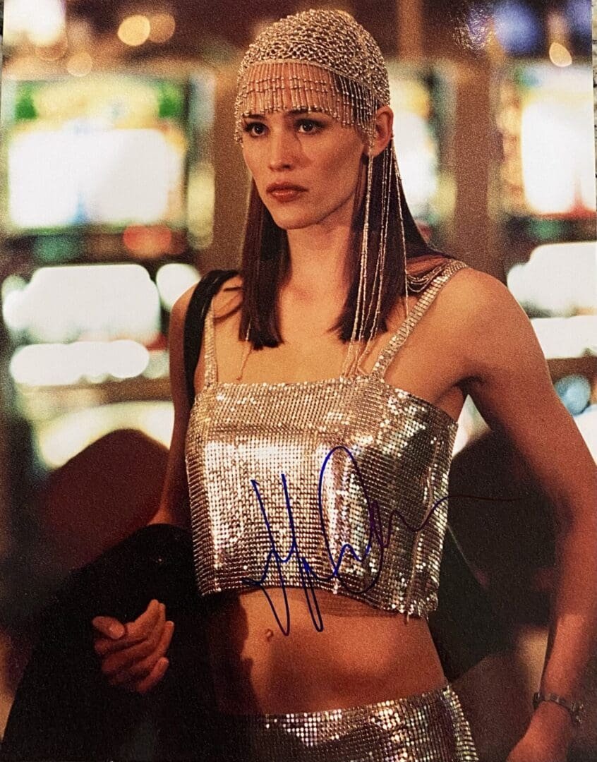 Woman in silver sequin outfit
