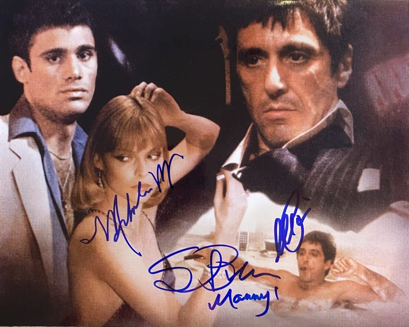 Movie characters collage with autographs.