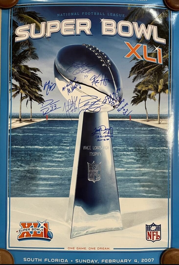 Super Bowl XLI poster with signatures.