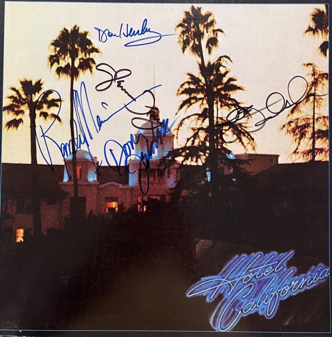 Hotel California album cover with signatures.