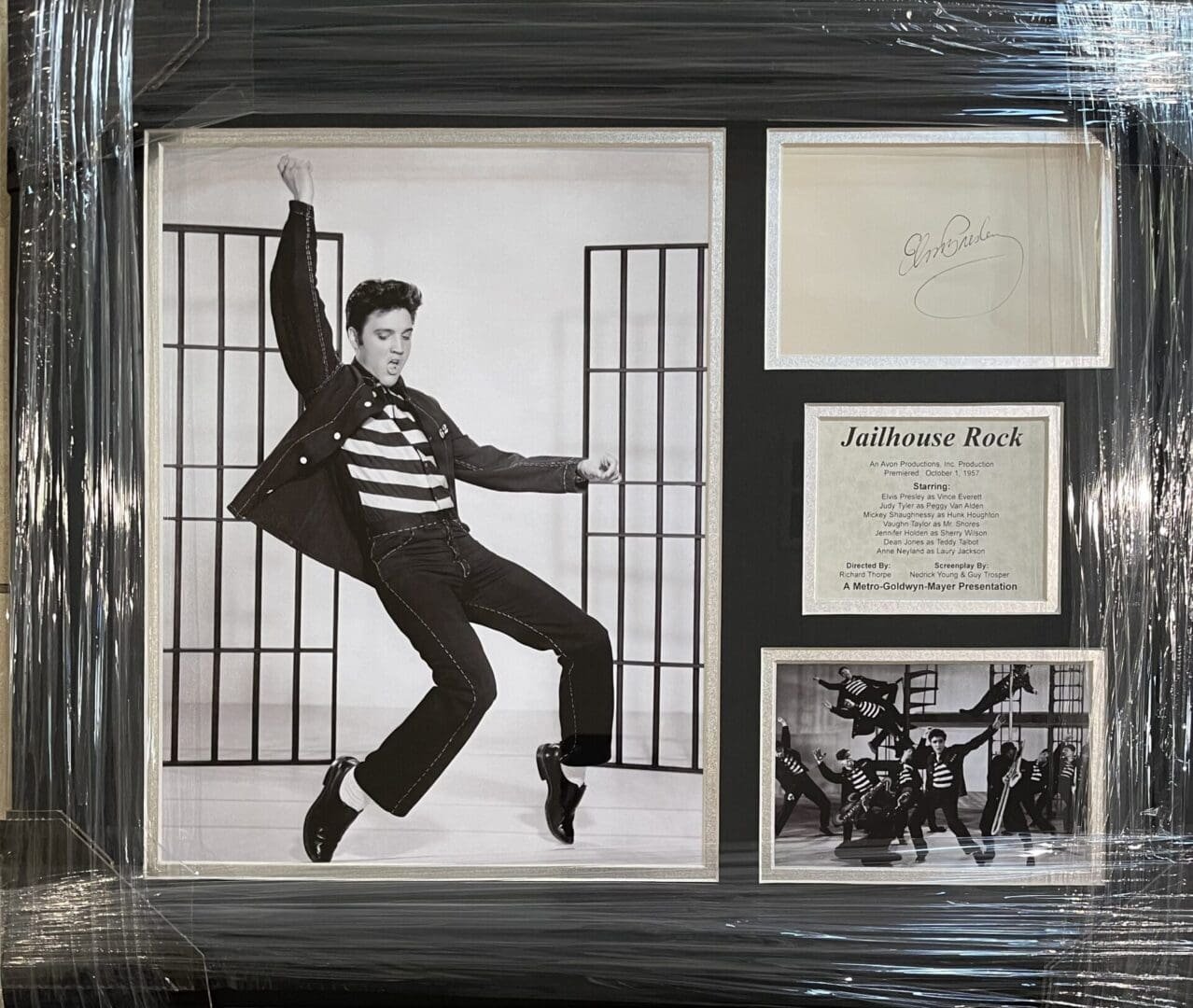 Jailhouse Rock memorabilia with framed photographs.
