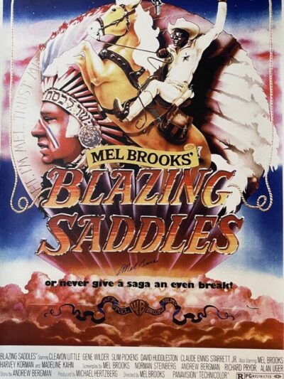 Blazing Saddles movie poster with cowboy illustration.