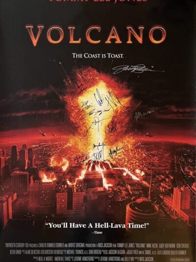 Movie poster featuring erupting volcano scene.