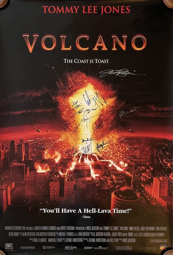 Movie poster featuring erupting volcano scene.