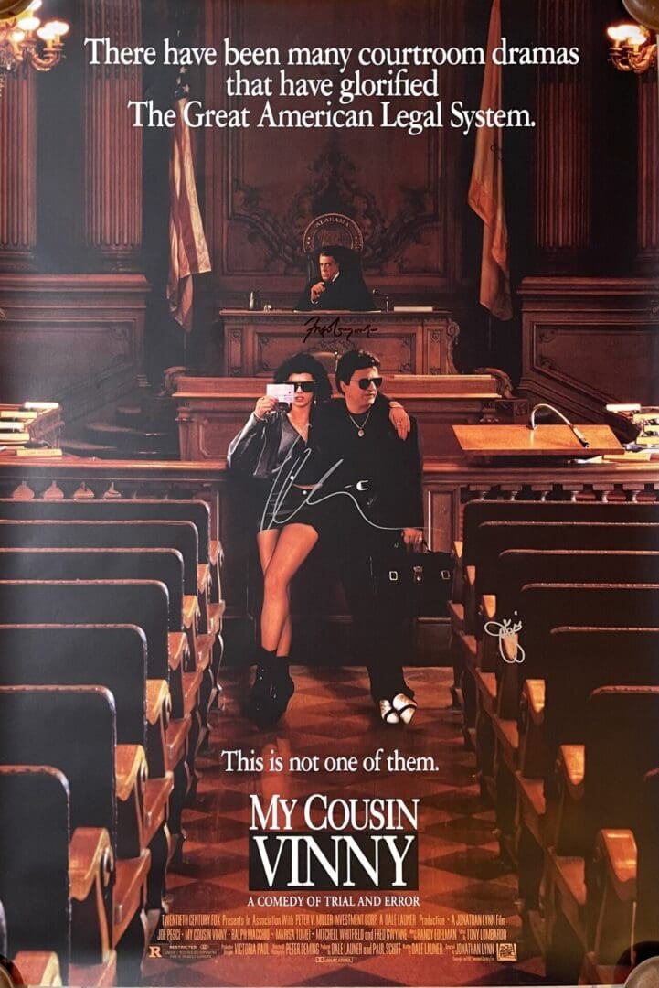 Movie poster of "My Cousin Vinny" courtroom.