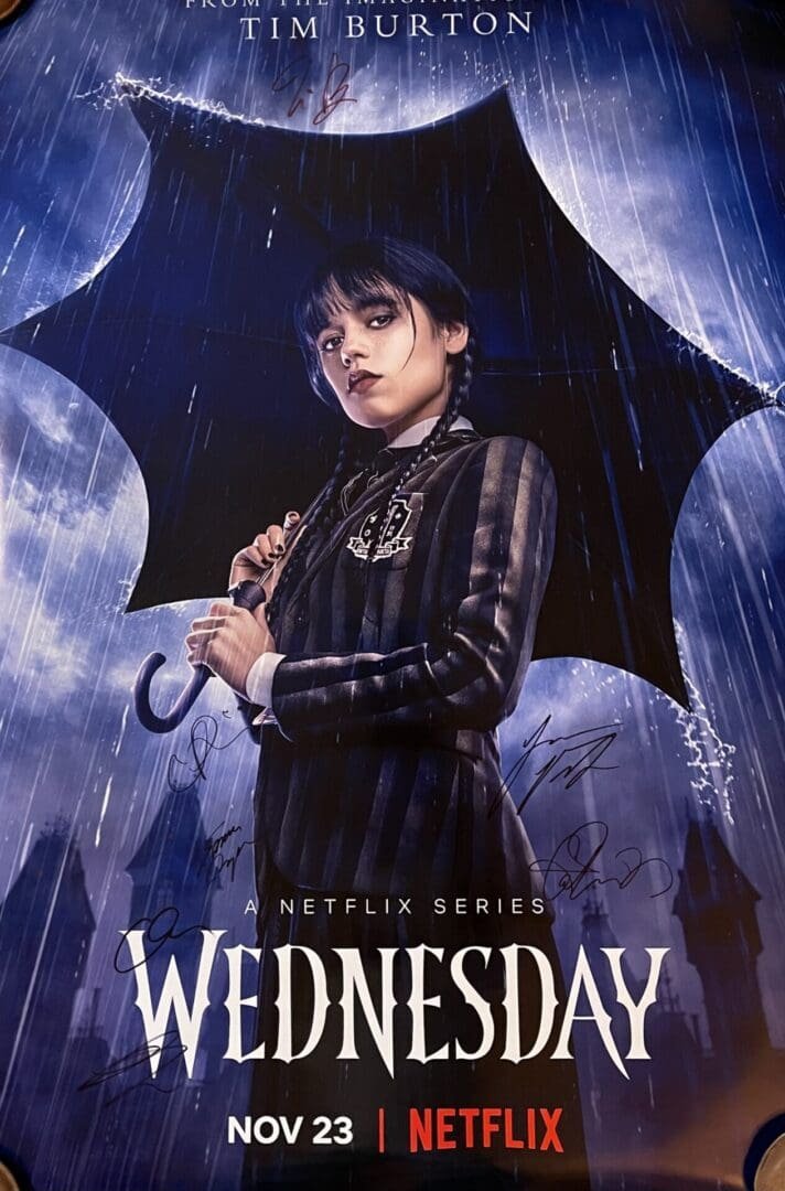 Wednesday series poster with umbrella