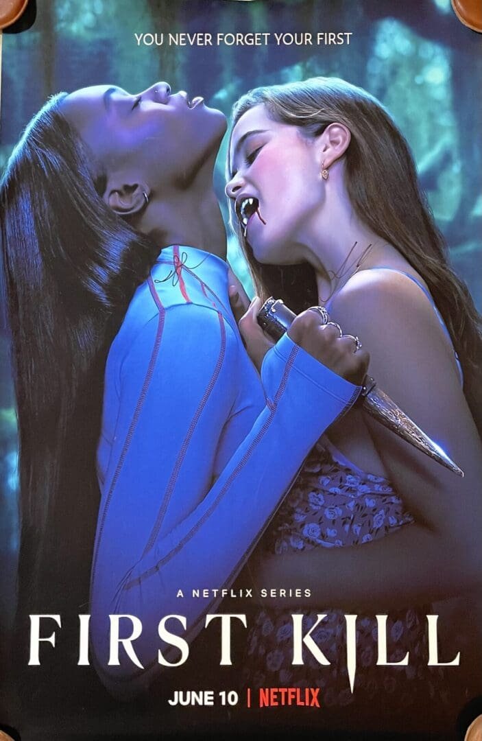 Vampire biting woman's neck