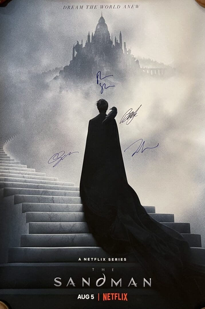 Person ascending stairs to a mystical castle.