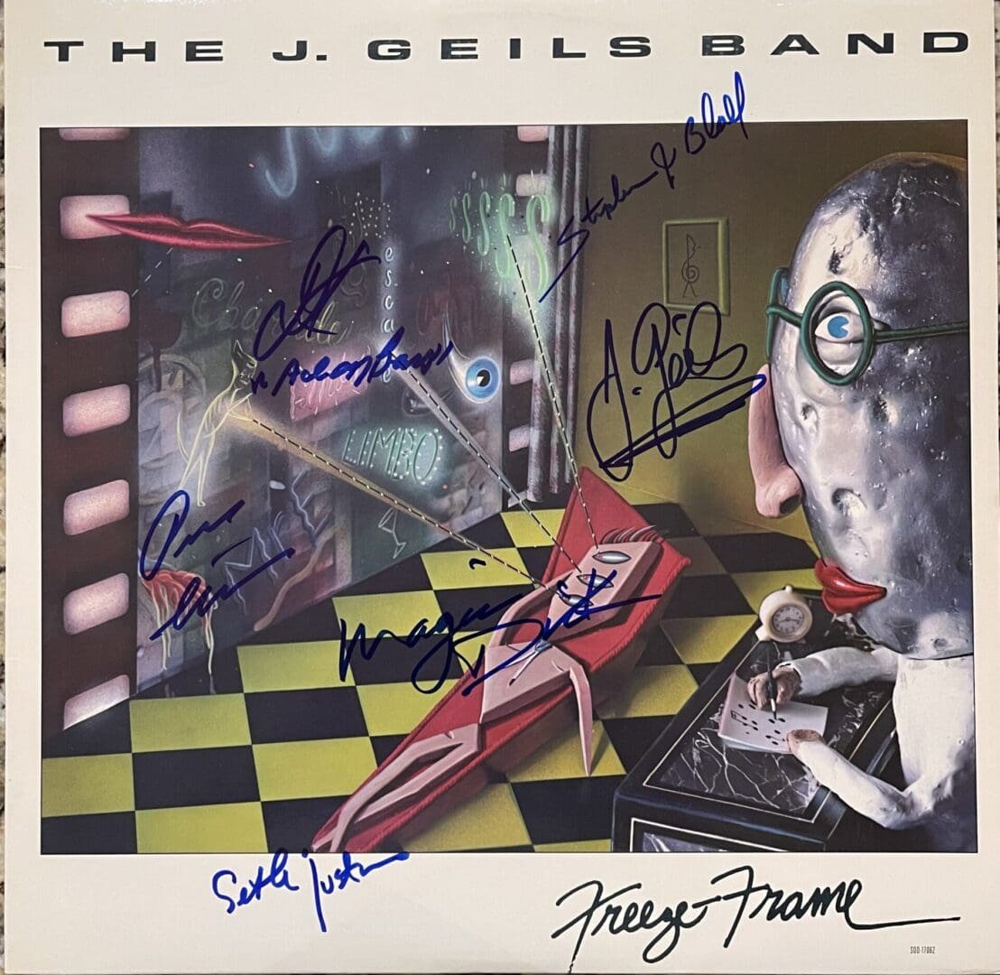 Surreal album cover with signatures