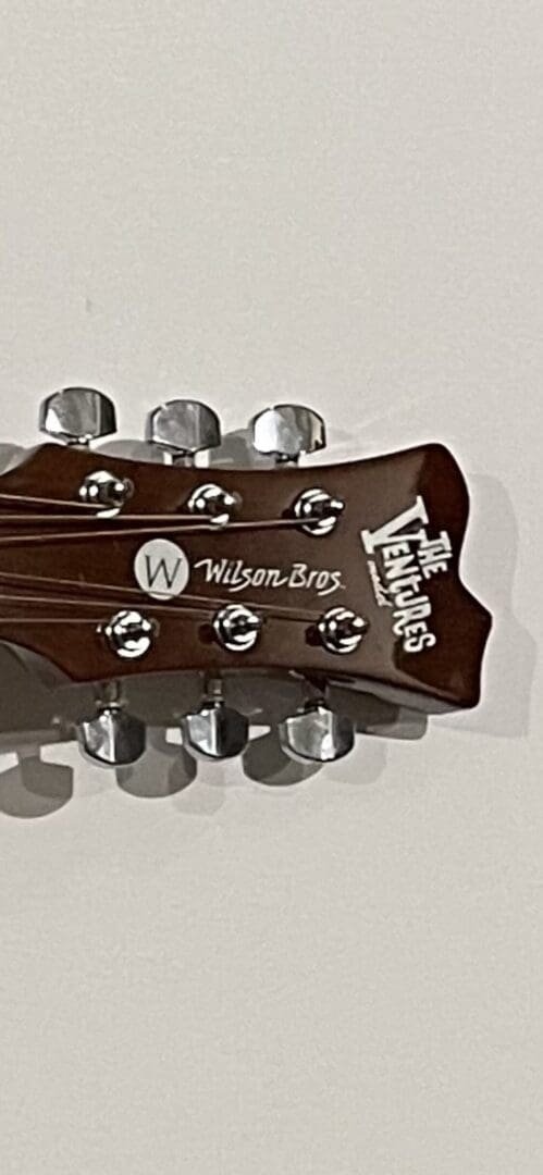 Guitar headstock with tuning pegs visible.