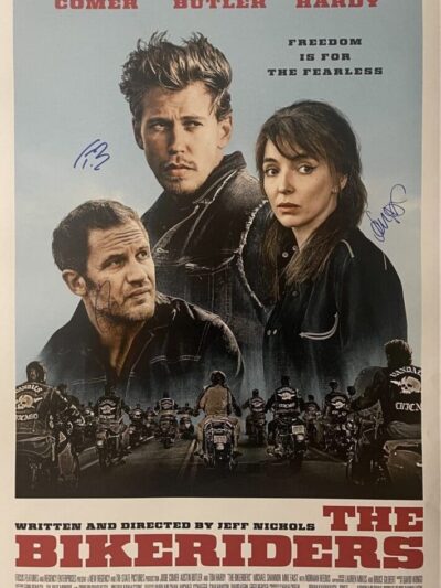 Movie poster featuring three characters and bikers.
